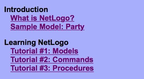 Introducerende elementer på NetLogo websiden.